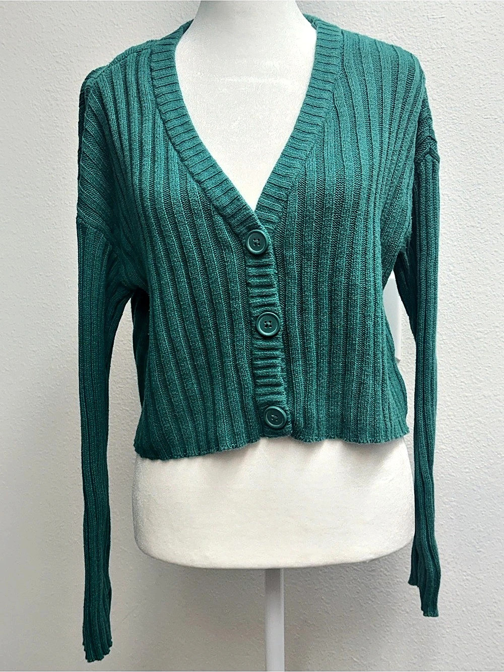 American Eagle green Ribbed Button Front Cardigan size XS